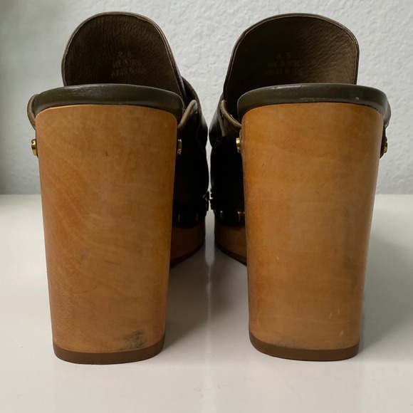 Jeffrey Campbell Beffany Olive Green Leather Clogs Mules Gold Hardware Size 8.5 - Picture 6 of 12
